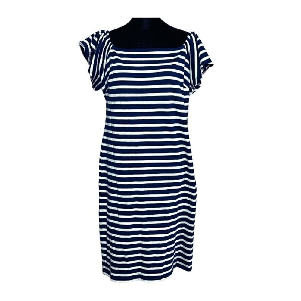 LAUREN Ralph Lauren Blue and White Stretchy Striped Dress (Womens S)